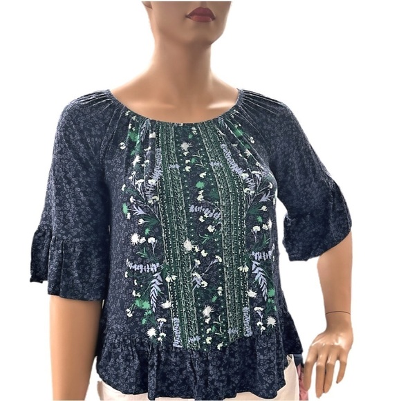 Style & Co Peplum Popover Top Size M. Navy Multi Ruffles at Hem Half sleeves NWT - Picture 6 of 11